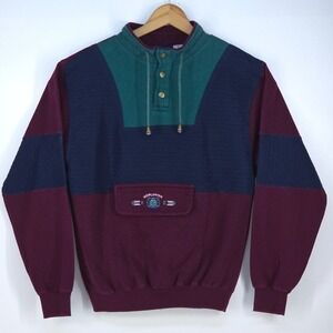 1990s Saugatuck Rugby Sweatshirt Mens Medium Colorblock Henley Y2K 90s Vintage‎